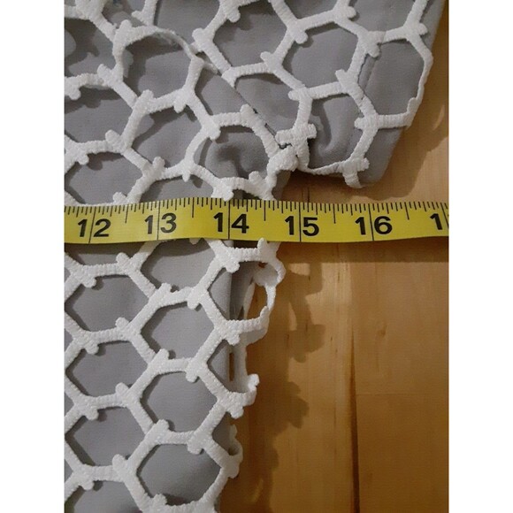 Betsy Moss Size S Gray Knit Geometric White Mesh Overlay Dress Orig $245 - Picture 8 of 11